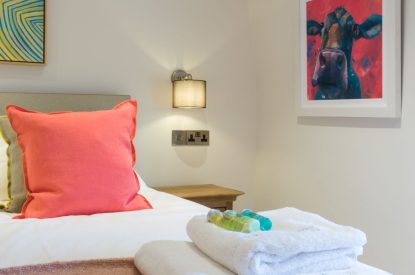 A king sized bedroom at Hawthorn Farmhouse, Somerset