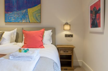 A king sized bedroom at Hawthorn Farmhouse, Somerset