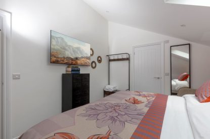 Super-king size bedroom at Penelope's Tower, Wiltshire