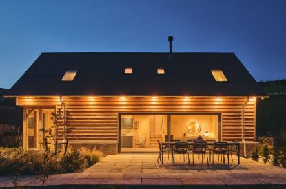 Outdoor dining area at Hay Barn, Powys