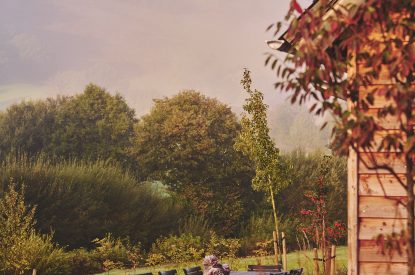 Outdoor dining space at Hay Barn, Powys