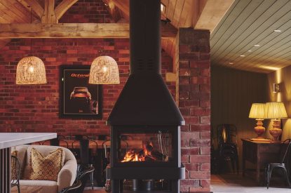 The wood burner at Mill House, Powys