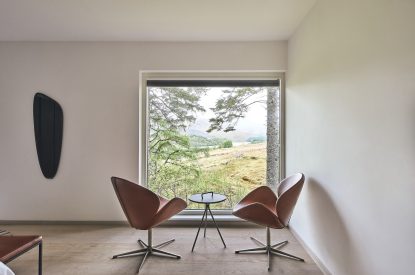 A bedroom window at Stag Cabin, Loch Lomond