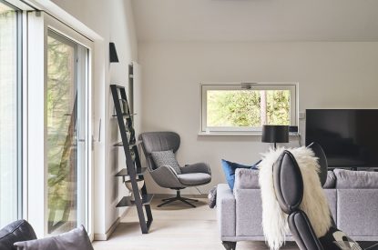 The living room at Stag Cabin, Loch Lomond