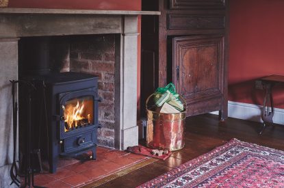 The fireplace with log burner at Heron House, Peak District