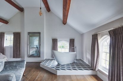 A free standing bath tub at Heron House, Peak District