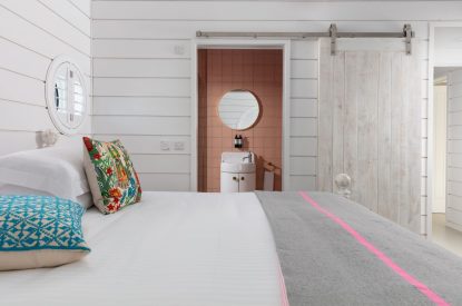 A double ensuite bedroom at Woolf, Cornwall