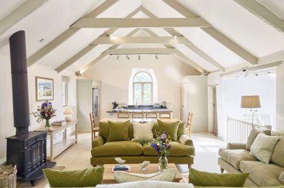 The open plan living and kitchen space at Fern House, Devon