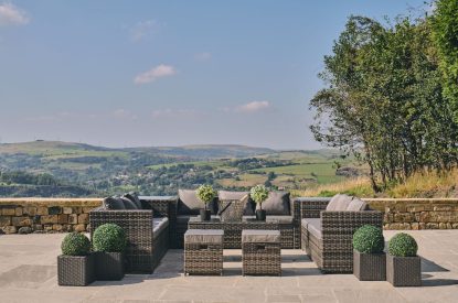 Outdoor seating area at Rye Top Farm, Uppermill, Peak District