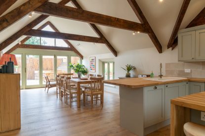 Open plan living space at Poppy Cottage, Somerset