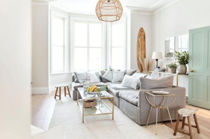 The living room at Driftwood House, Dorset