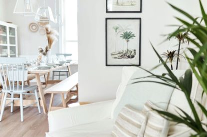 The living room at Driftwood House, Dorset