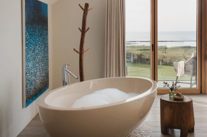 A free standing bath at Ocean View, Cornwall