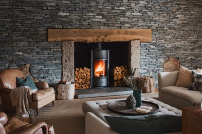 The wood burner at Ocean View, Cornwall