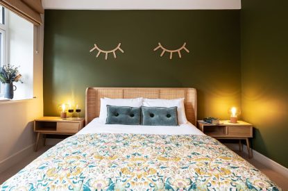A king-size bedroom at Riverside Mill, Cumbria
