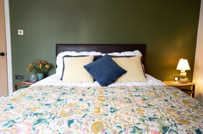 A king-size bedroom at Riverside Mill, Cumbria