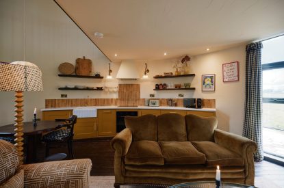 The open plan living space at Bonny Cabin, Leicestershire