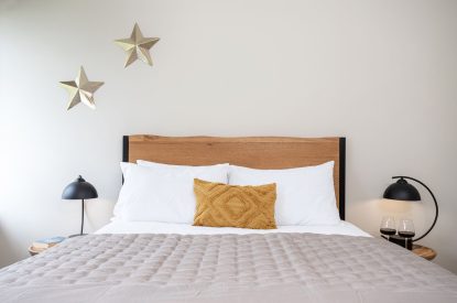 A king-size bedroom at Upper Riverside Mill, Lake District