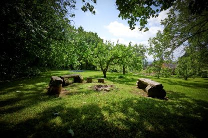An outdoor seating area at Mawson Hall, Lake District
