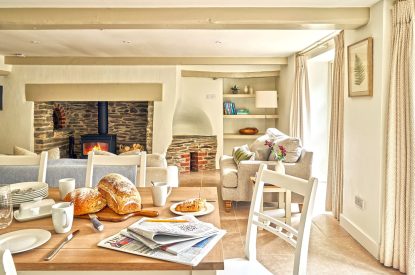 The open-plan living space at Walnut Coach House, Devon