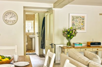 The open-plan living space at Walnut Coach House, Devon