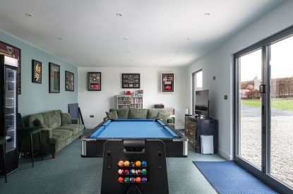 The games room at The Tractor Shed, Worcestershire