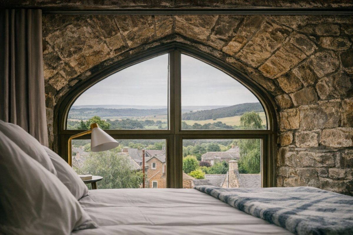 A king-size bedroom at Crieff Tower, Perthshire