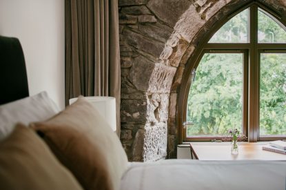 A king-size bedroom at Crieff Tower, Perthshire 