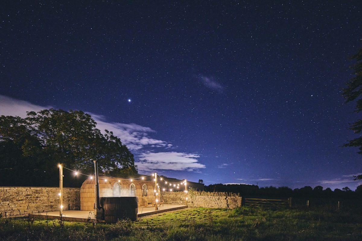 The decking outside of the igluhut at Orchard Snug, Somerset