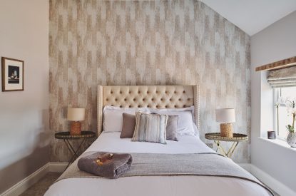 A king size bedroom at Sandy Hill Farm, Staffordshire