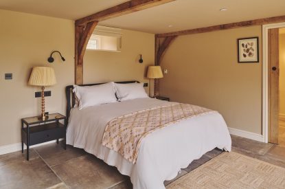 A king-size bedroom at Haymill Retreat, Powys