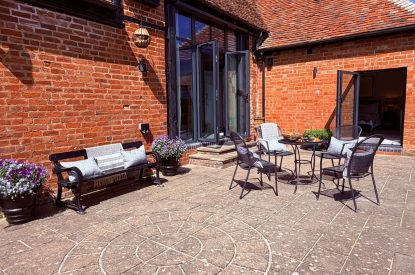 Courtyard seating area at Lapworth Barn, Warwickshire