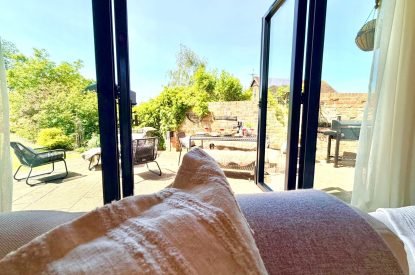 View to the sun terrace at Lapworth Barn, Warwickshire