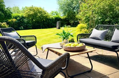 Outdoor seating area at Lapworth Barn, Warwickshire