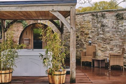 The hot tub and sauna at Victoria Lodge, Welsh Borders