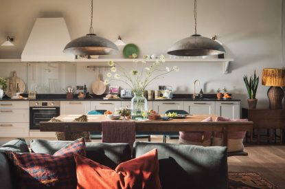 The living and dining room at Exe Valley Barn, Devon