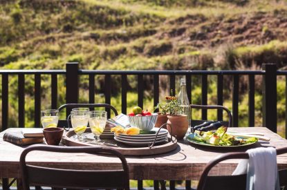 The outdoor dining table at Exe Valley Barn, Devon