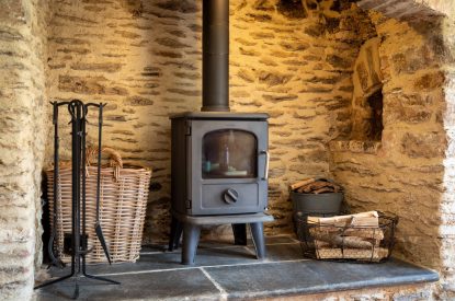 The log burner at Butterfly Cottage, Somerset