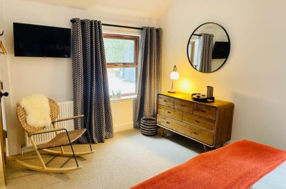 A king-size bedroom at Stag Haven, Cairngorms