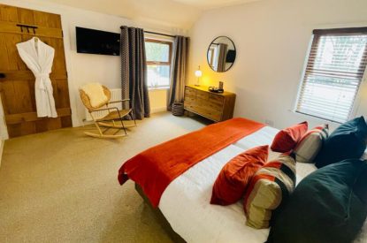 A king-size bedroom at Stag Haven, Cairngorms