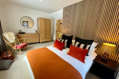 A king-size bedroom at Stag Haven, Cairngorms
