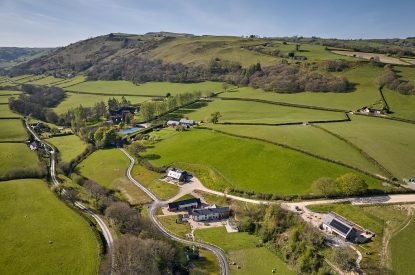 Aerial view of Hall House, Powys