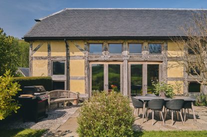 The outdoor dining area at Hall House, Powys