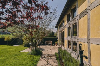 The sun terrace at Hall House, Powys