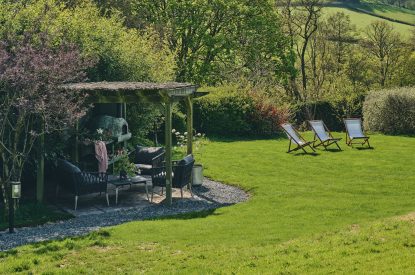 Outdoor seating area at Hall House, Powys