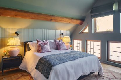 A super-king-size bedroom at Hall House, Powys