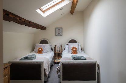 The twin bedroom at The Damson Barn, Staffordshire