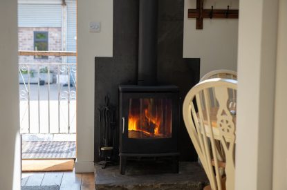 The wood burner at The Damson Barn, Staffordshire
