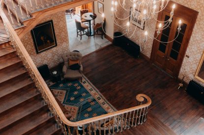 The grand staircase at Stoke Hall, Nottinghamshire