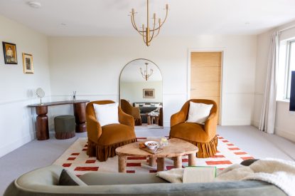 A super-king-size bedroom at The Meadow Retreat, Cornwall